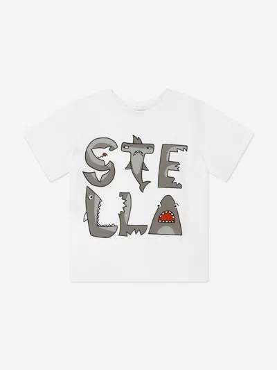 Stella Mccartney Kids Boys White Cotton Shark Logo T-shirt In Ivory