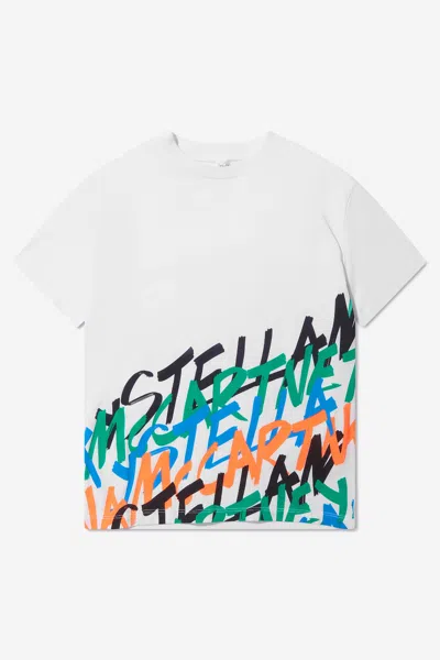 Stella Mccartney Boys White T Shirt In Graffiti Logo Print