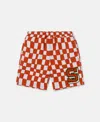Stella Mccartney Brand Initial Check Swim Shorts In Red