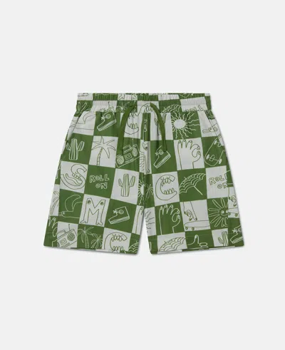 Stella Mccartney Brand Lettering Check Shorts In Green