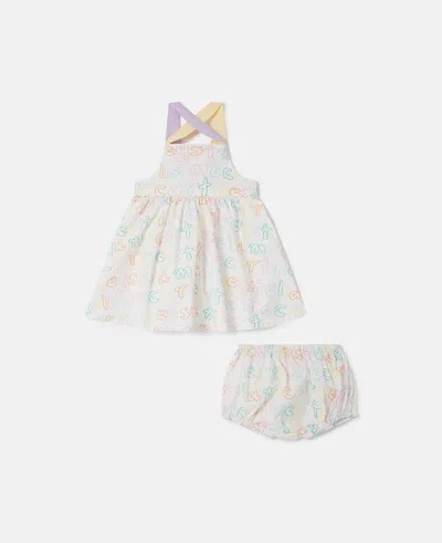 Stella Mccartney Brand Print Dress And Bloomers Set In Cream