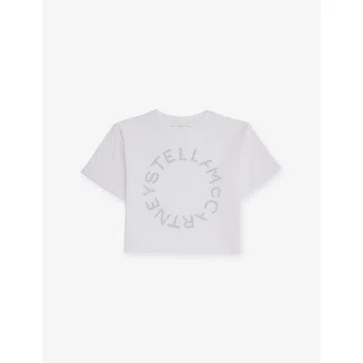 Stella Mccartney Kids' White Brand-embellished Crew-neck Cotton-jersey T-shirt 4-1