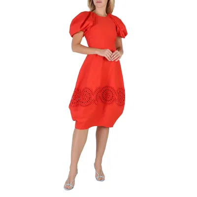 Pre-owned Stella Mccartney Bright Red Broderie Anglaise Puff-sleeve Dress