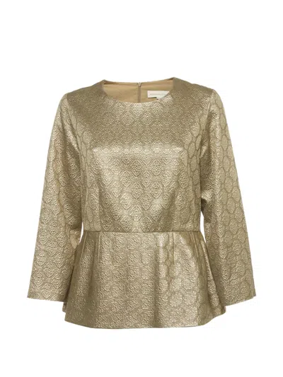 Pre-owned Stella Mccartney Brocade Peplum Blouse In Gold
