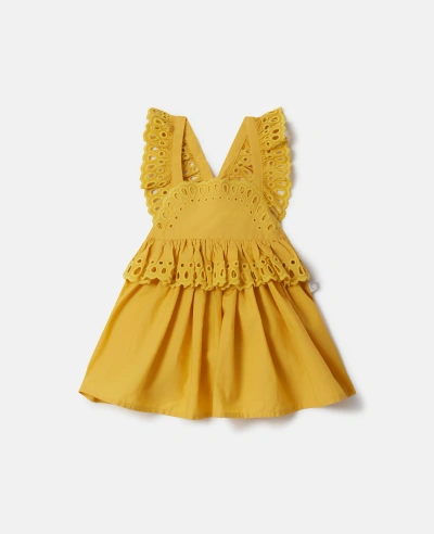 Stella Mccartney Kids' Broderie Anglaise Pinafore Dress In Yellow