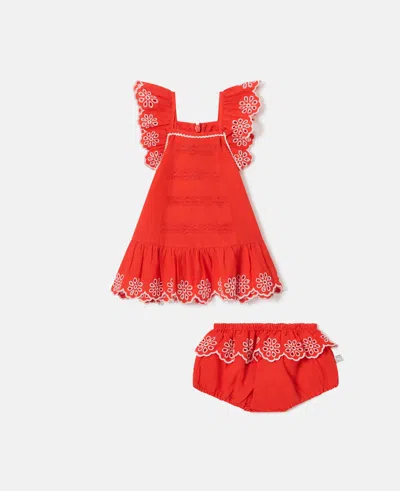 Stella Mccartney Kids' Broderie Trim Dress And Bloomer Set In Red