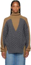 Stella Mccartney Paneled Wool Turtleneck Sweater In 2425 Camel/grey