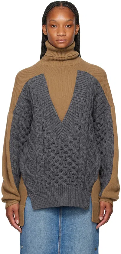 STELLA MCCARTNEY BROWN & GRAY PANELED TURTLENECK