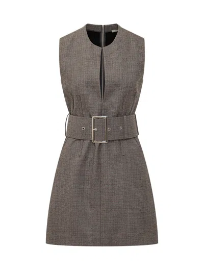 Stella Mccartney Brown Checks Round Neck Mini Dress