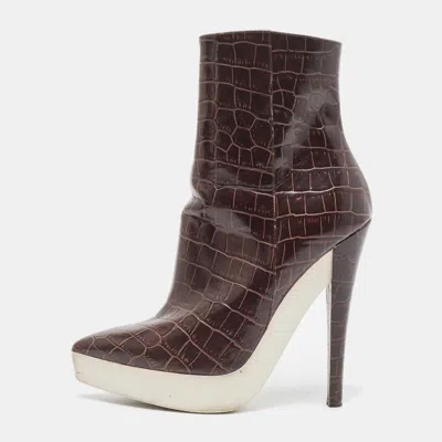 Pre-owned Stella Mccartney Brown Croc Embossed Ankle Boots Size 37