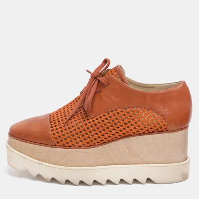 Pre-owned Stella Mccartney Brown Faux Cut Out Leather Elyse Platform Derby Sneakers Size 39