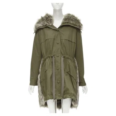 Pre-owned Stella Mccartney Brown Faux Fur Military Green Drawstring Parka Fr34 Xs