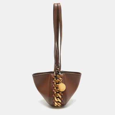 Pre-owned Stella Mccartney Brown Faux Leather Chunky Chain Bucket Bag
