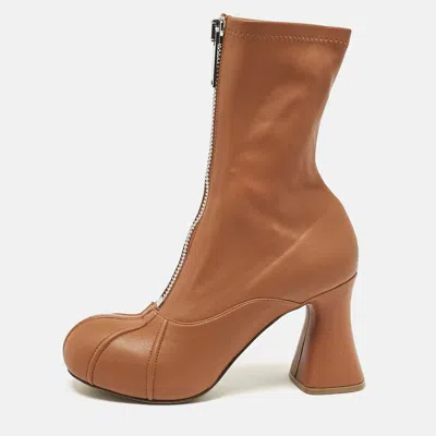 Pre-owned Stella Mccartney Brown Faux Leather Groove Ankle Length Boots Size 38