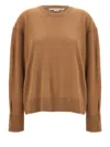 Stella Mccartney Ribbed Crew Neck Knitwear With Button Detail In Brown