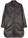 Stella Mccartney Oversized Faux Leather Shirt With Chest Pockets In Brown