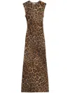 Stella Mccartney Leopard Print Brown Maxi Dress With Cap Sleeves And Ruched Detailing In Brown