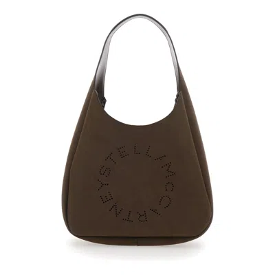 Stella Mccartney Brown Shoulder Bag With Maxi Logo Lettering On The Front In Ecosuede Woman