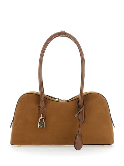 STELLA MCCARTNEY BROWN SHOULDER BAG WITH PADLOCK WITH LOGO DETAIL