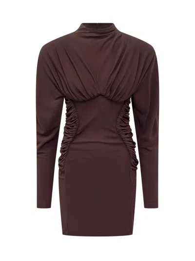 Stella Mccartney Brown Solid Cowl Neck Mini Dress