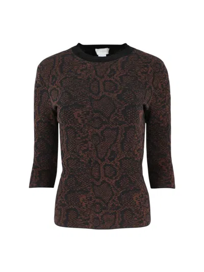STELLA MCCARTNEY BROWN/BLACK TEXTURED SNAKESKIN JACQUARD TOP