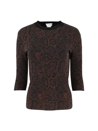 STELLA MCCARTNEY BROWN/BLACK TEXTURED SNAKESKIN JACQUARD TOP