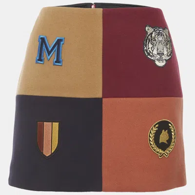 Pre-owned Stella Mccartney Brown/burgundy Checker Wool Applique Mini Skirt S