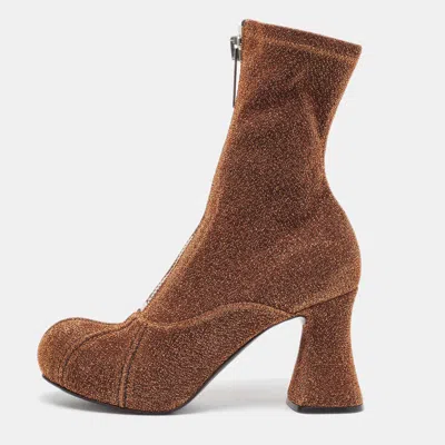 Pre-owned Stella Mccartney Brown/gold Lurex Groove Ankle Boots Size 37.5