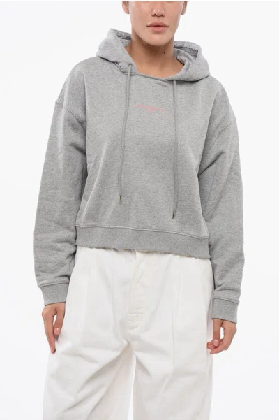 Stella Mccartney Brushed Cotton Cropped Fit Hoodie In Gray