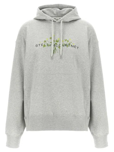 Stella Mccartney Brushed Cotton Hoodie With Front Logo Embroidery In Gray