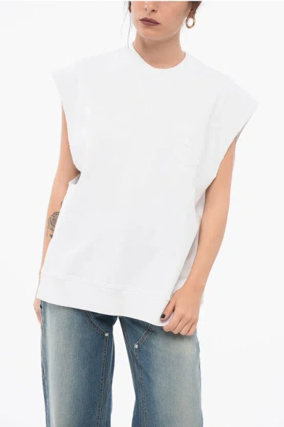 STELLA MCCARTNEY BRUSHED COTTON SLEEVELESS SWEATSHIRT WITH LOGO PATCH