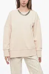 Stella Mccartney Brushed Cotton Sweater With Chain Detail In Beige