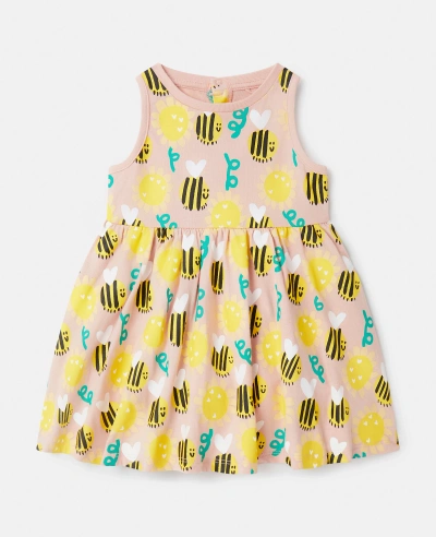 Stella Mccartney Kids' Bumblebee Print Sleeveless Dress In Pink/yellow