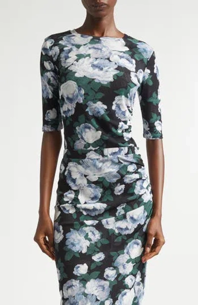 Stella Mccartney Bunch Of Roses Gathered Mesh Top In Animal Print