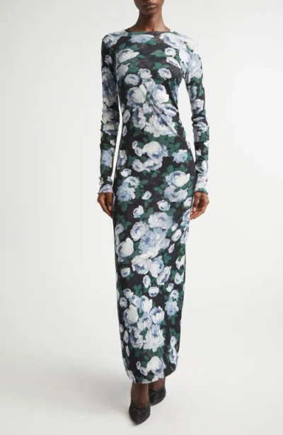 STELLA MCCARTNEY STELLA MCCARTNEY BUNCH OF ROSES LONG SLEEVE MESH MAXI DRESS