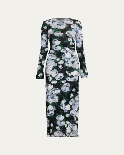 Stella Mccartney Bunch Of Roses Mesh Long-sleeve Maxi Dress In Green