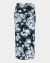 Stella Mccartney Ruched Floral-print Stretch-mesh Midi Skirt In Green