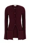 Stella Mccartney Cotton Cardigan With Ribbed Texture And Pockets In Burgundy