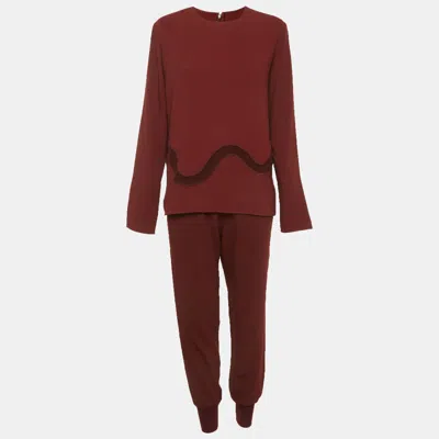 Pre-owned Stella Mccartney Burgundy Crepe Embroidered Top & Pants Suits S/m