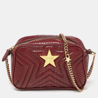 Pre-owned Stella Mccartney Burgundy Python Embossed Faux Leather Star Crossbody Bag In Red
