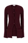 Stella Mccartney Cotton Cardigan With Ribbed Texture And Pockets In Burgundy