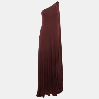 Pre-owned Stella Mccartney Burgundy Stretch Knit One Shoulder Maxi Dress L