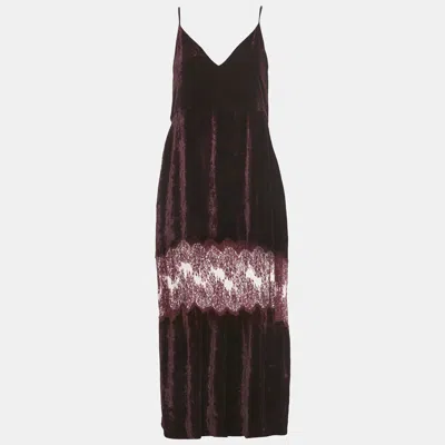 Pre-owned Stella Mccartney Burgundy Velvet Sleeveless Lace Trimmed Long Dress M