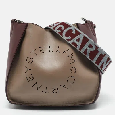 Pre-owned Stella Mccartney Burgundy/beige Faux Leather Mini Logo Crossbody Bag