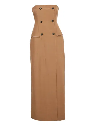 Pre-owned Stella Mccartney Bustier-bodice Double Breasted Maxi Dress In Brown