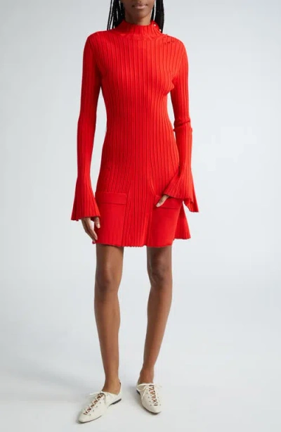 Stella Mccartney Button Detail Long Sleeve Rib Sweater Dress In Red