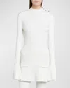 Stella Mccartney Ribbed Long Sleeve Mini Dress In Natural