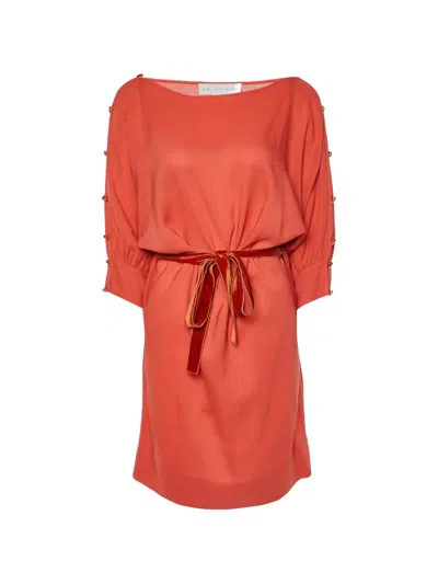 Pre-owned Stella Mccartney Buttoned-sleeve Belted Mini Dress In Orange
