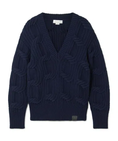 Stella Mccartney Falabella Cable-knit Wool Sweater In Blue