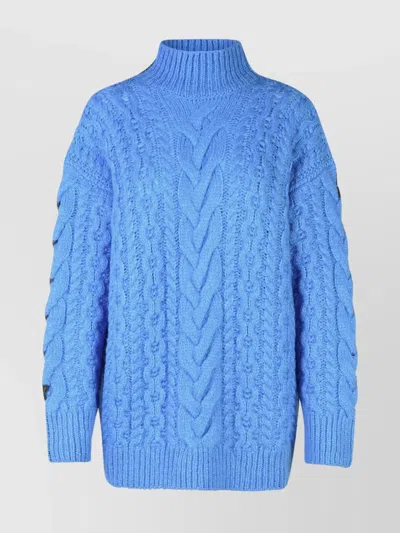 Stella Mccartney Cable Knit Turtleneck Sweater In Blue